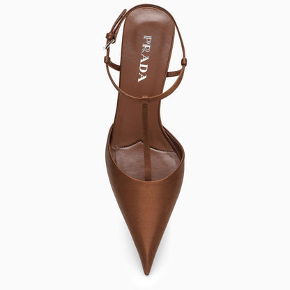 Prada Tobacco-Coloured Satin Slingback Pumps Women