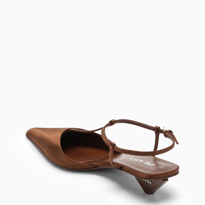 Prada Tobacco-Coloured Satin Slingback Pumps Women