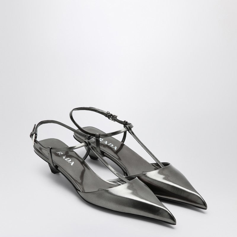 Prada Anthracite Grey Patent Leather Slingback Pumps Women