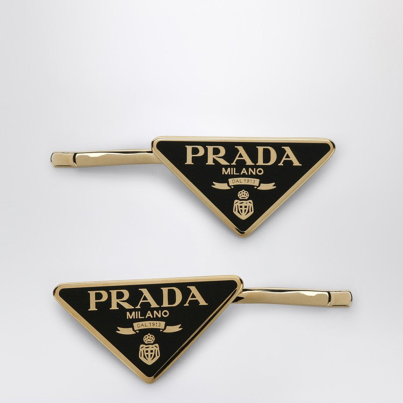 Prada Black Metal Hair Clips Women