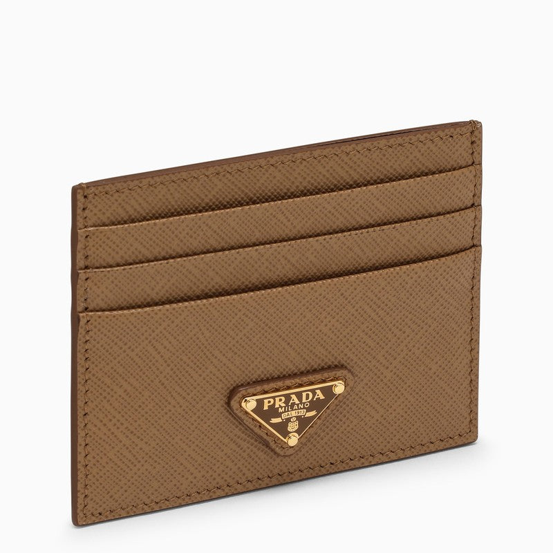 Prada Saffiano Leather Camel Card Holder Women