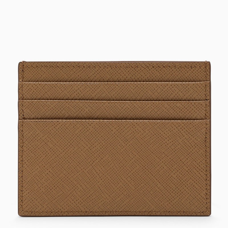 Prada Saffiano Leather Camel Card Holder Women