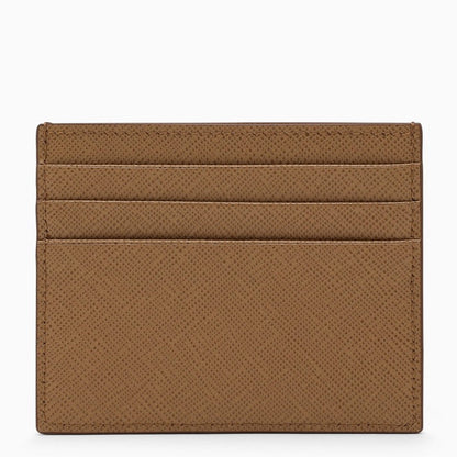 Prada Saffiano Leather Camel Card Holder Women