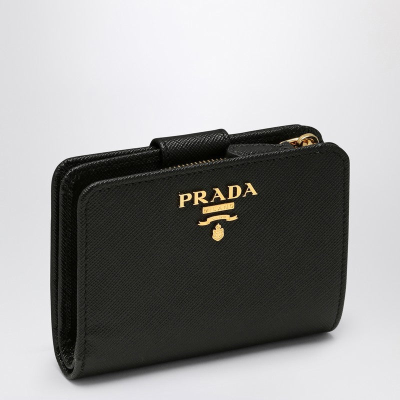 Prada Black Saffiano Leather Zip Around Wallet Women