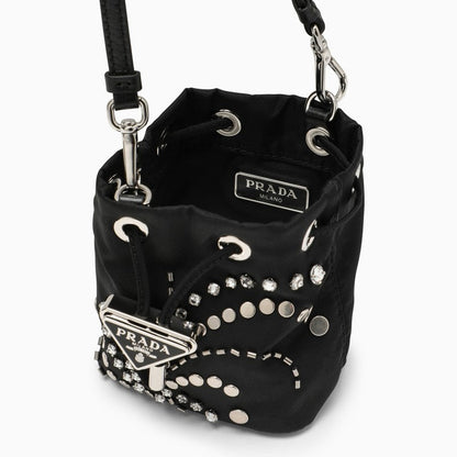 Prada Black Nylon Mini Pouch With Crystals Women