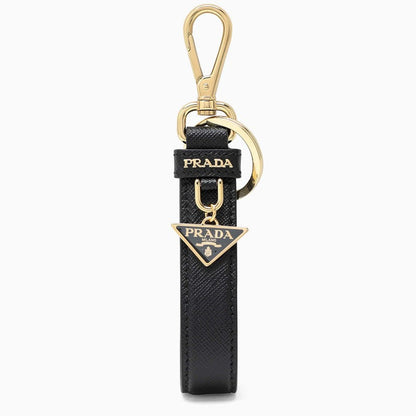 Prada Black/Gold Saffiano Leather Keychain Women