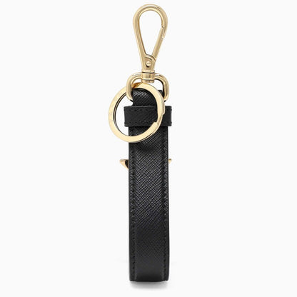 Prada Black/Gold Saffiano Leather Keychain Women