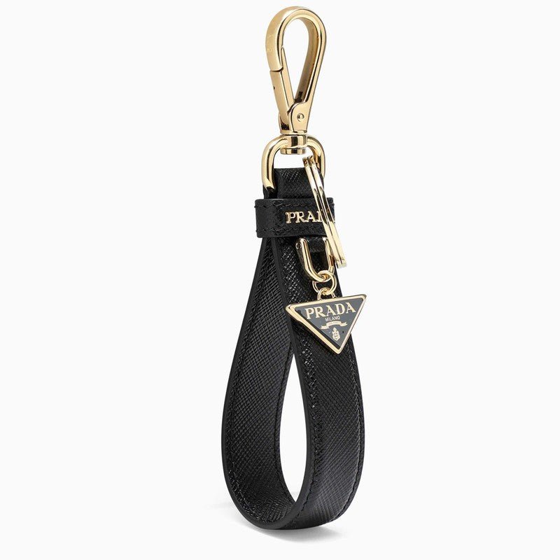 Prada Black/Gold Saffiano Leather Keychain Women