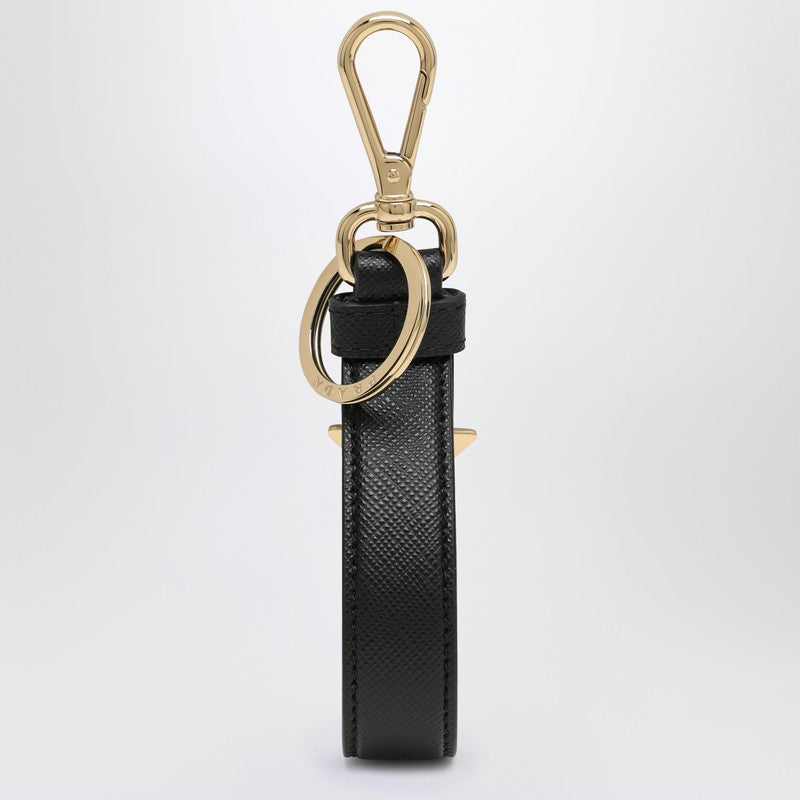 Prada Black/Gold Saffiano Leather Keychain Women