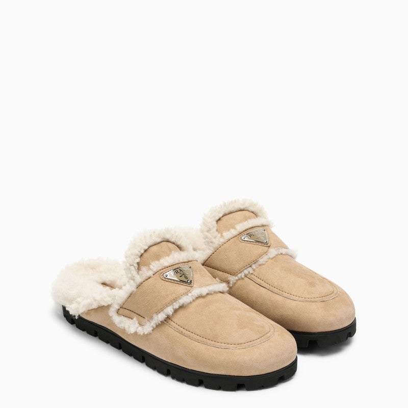 Prada Ecrù Shearling Mules Women