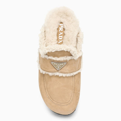 Prada Ecrù Shearling Mules Women