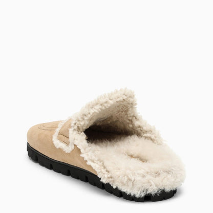 Prada Ecrù Shearling Mules Women