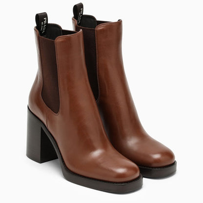 Prada Cognac Leather Ankle Boot Women