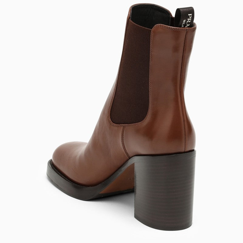 Prada Cognac Leather Ankle Boot Women