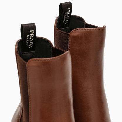 Prada Cognac Leather Ankle Boot Women