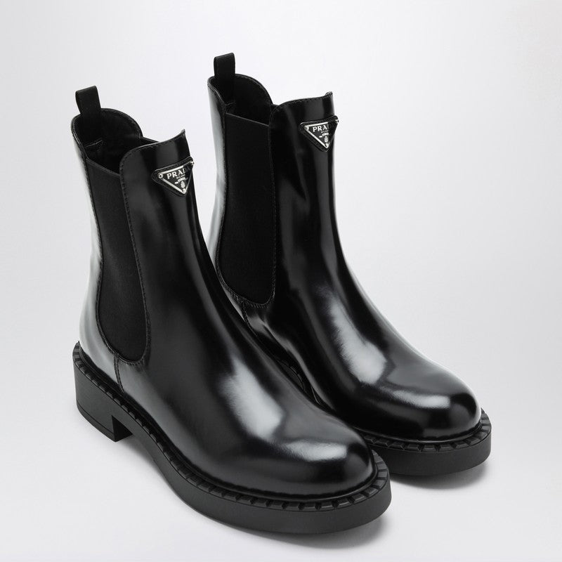 Prada Black Brushed Leather Ankle Boot Women