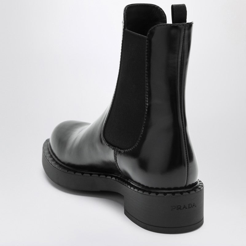 Prada Black Brushed Leather Ankle Boot Women