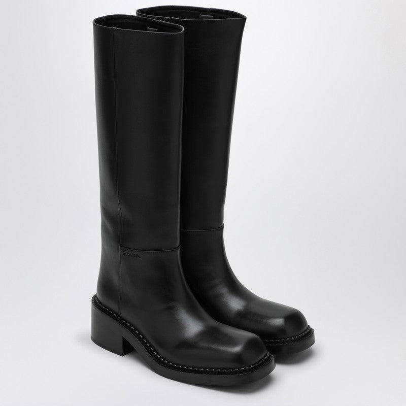 Prada High Black Leather Boot Women