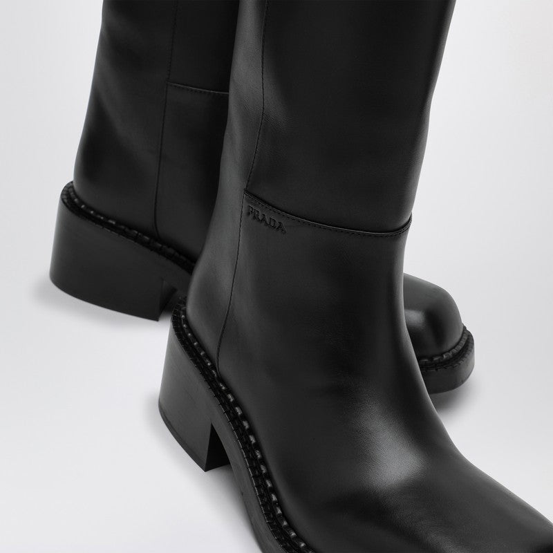 Prada High Black Leather Boot Women