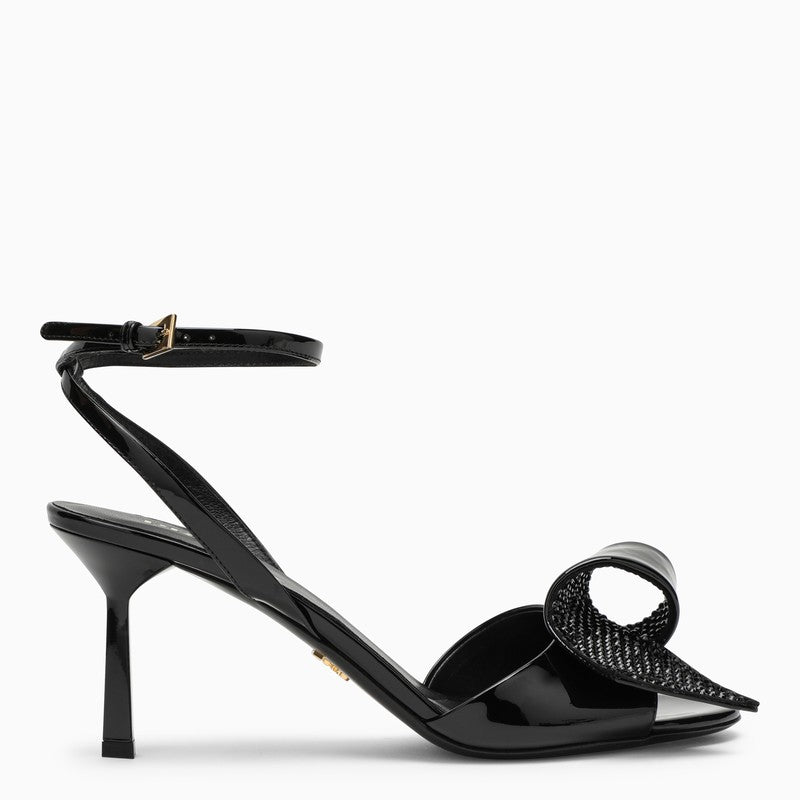 Prada High Black Patent Leather Sandal With Appliqué Women