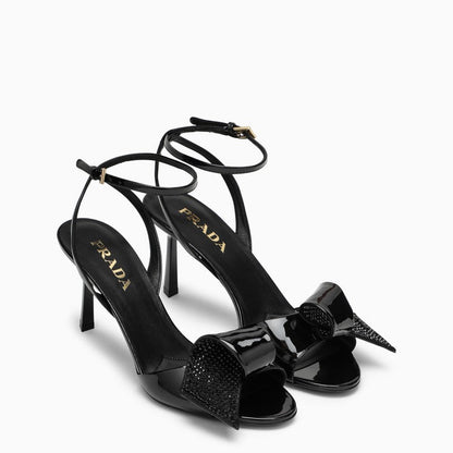 Prada High Black Patent Leather Sandal With Appliqué Women