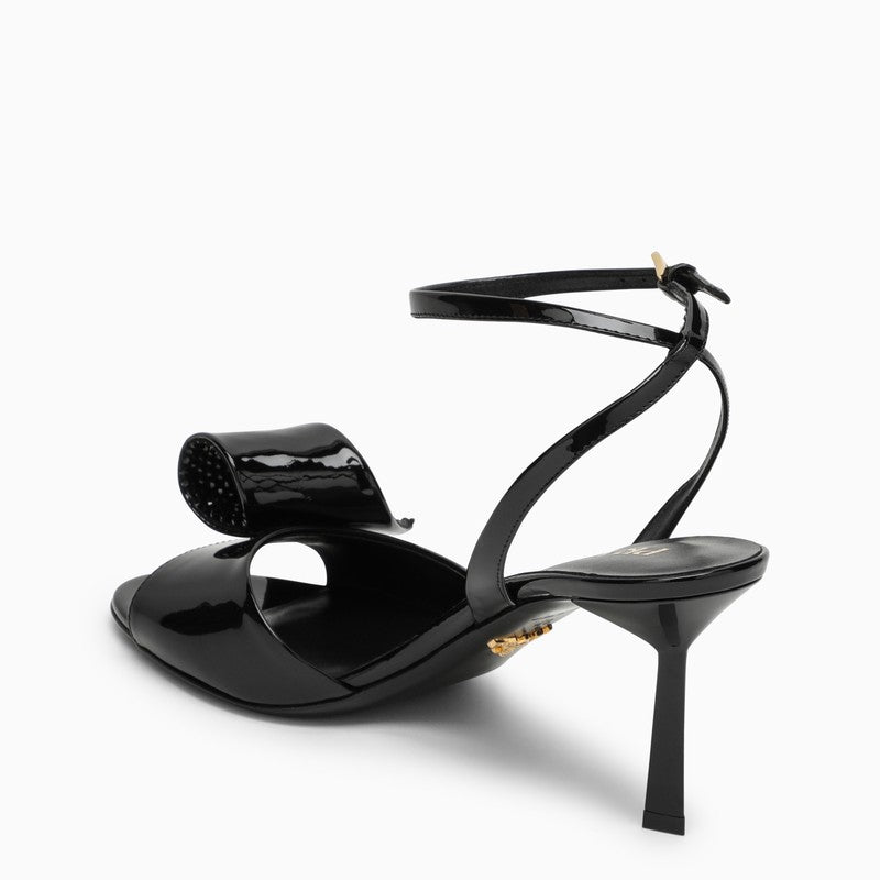 Prada High Black Patent Leather Sandal With Appliqué Women