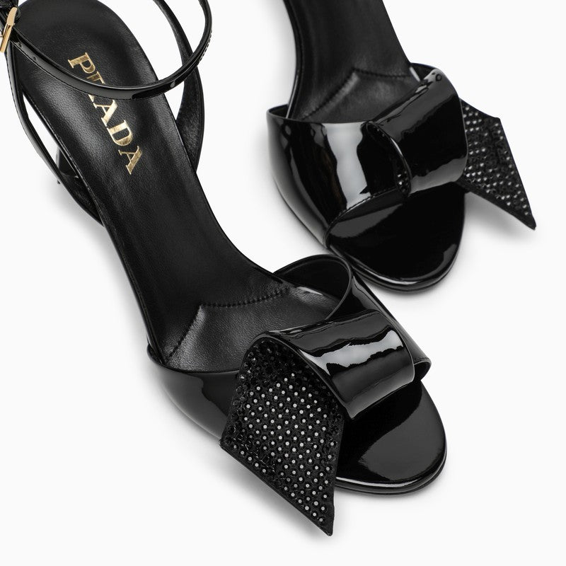 Prada High Black Patent Leather Sandal With Appliqué Women