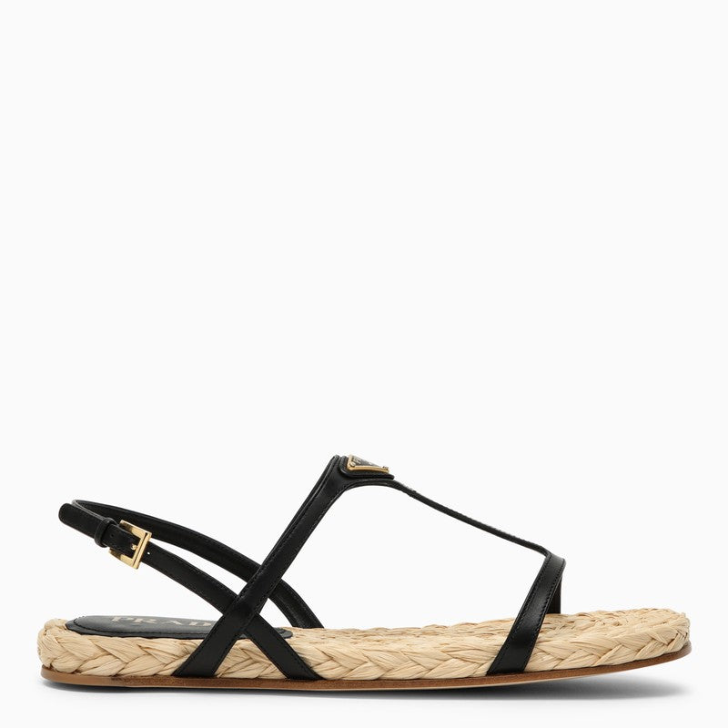 Prada Low Black Leather Sandal With Logo Women