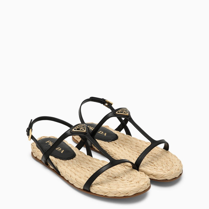 Prada Low Black Leather Sandal With Logo Women