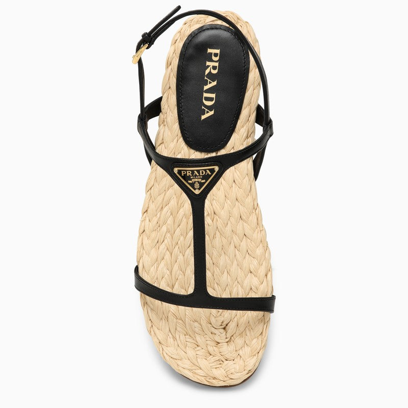 Prada Low Black Leather Sandal With Logo Women