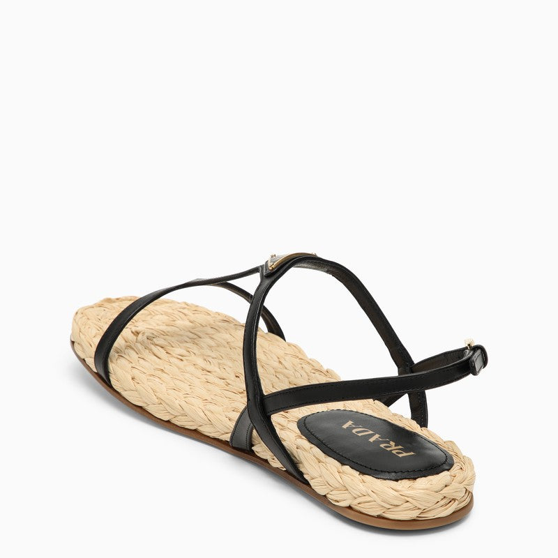 Prada Low Black Leather Sandal With Logo Women