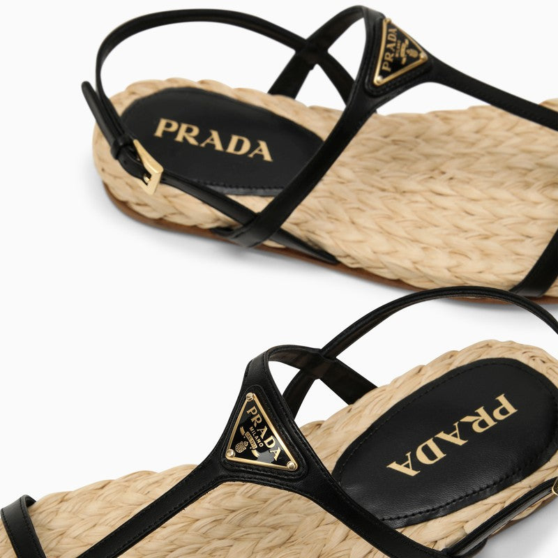 Prada Low Black Leather Sandal With Logo Women