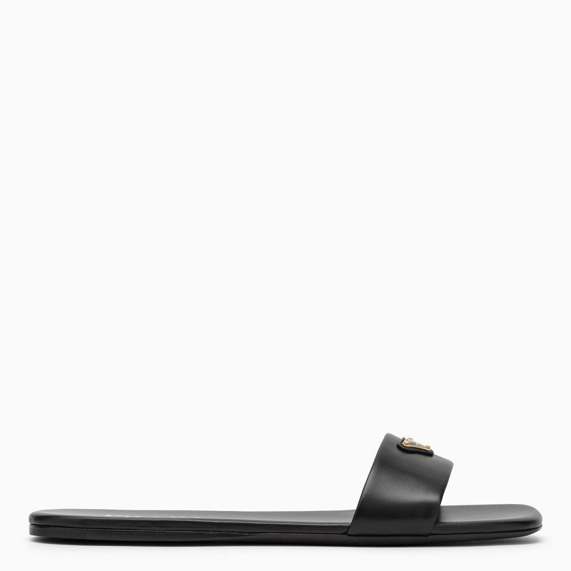 Prada Low Black Leather Sandal With Logo Women