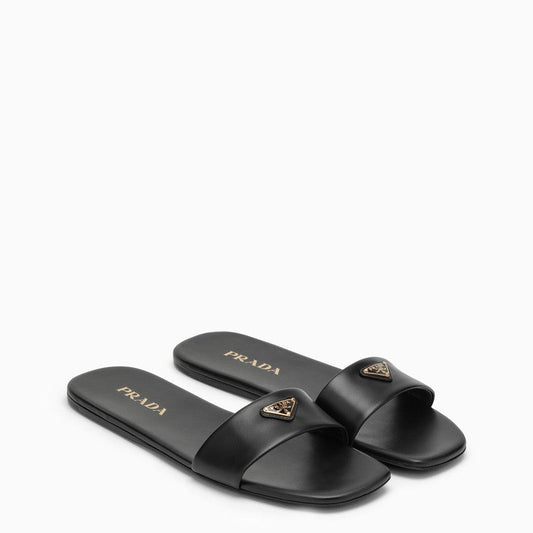 Prada Low Black Leather Sandal With Logo Women