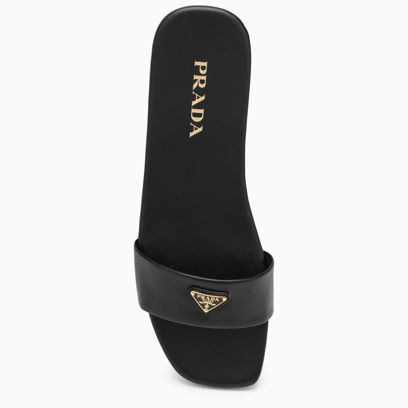 Prada Low Black Leather Sandal With Logo Women