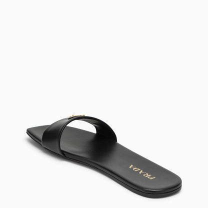 Prada Low Black Leather Sandal With Logo Women