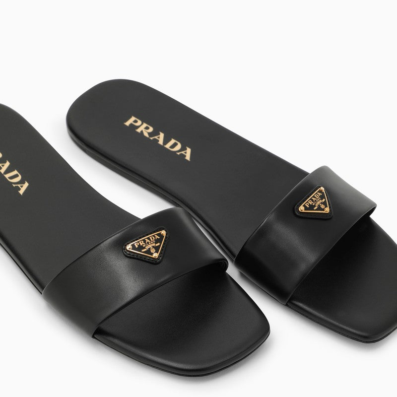 Prada Low Black Leather Sandal With Logo Women