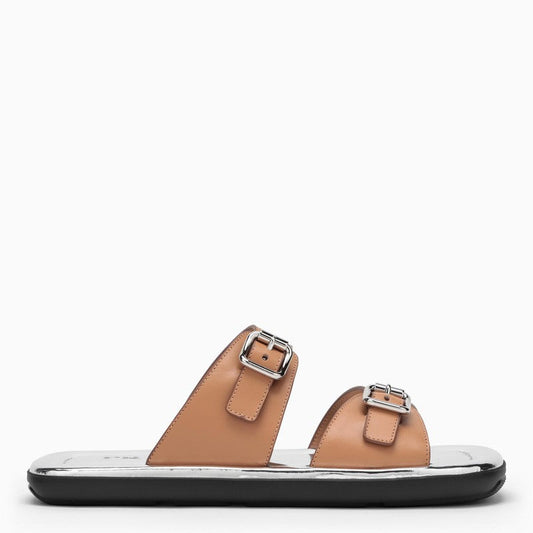 Prada Brown And Silver Leather Sandal Women