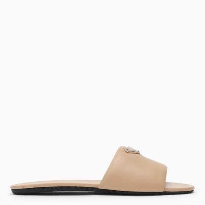 Prada Sand-Coloured Leather Slide With Logo Women