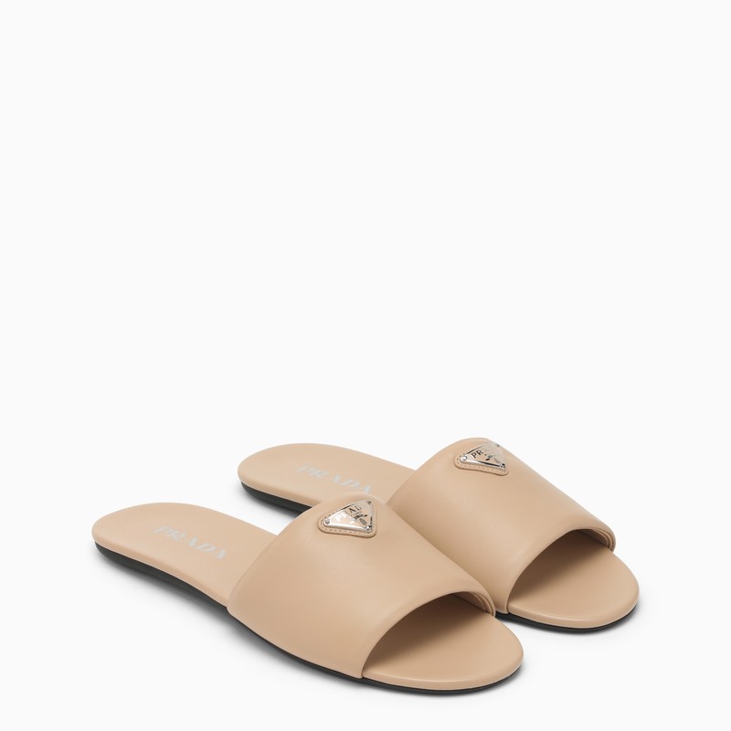 Prada Sand-Coloured Leather Slide With Logo Women