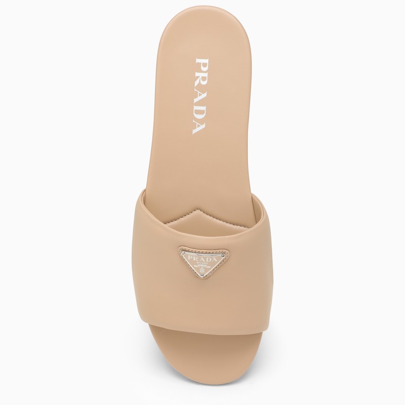 Prada Sand-Coloured Leather Slide With Logo Women