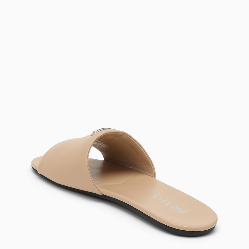 Prada Sand-Coloured Leather Slide With Logo Women