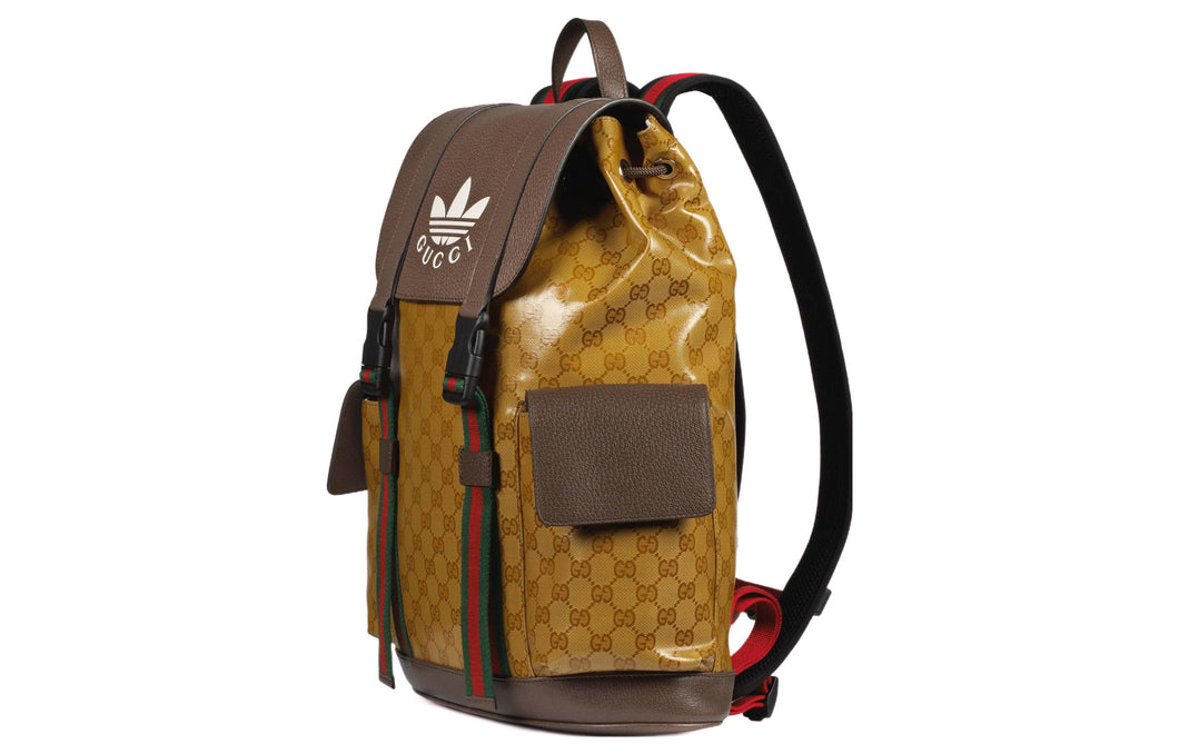 GUCCI x adidas Logo backpack schoolbag Brown Yellow 22 495563-UVSHT-7269