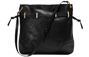 (WMNS) GUCCI Horsebit 1955 Retro Gold buckle Leather Drawstring Shoulder Messenger Bag Black 602089-1IV0G-1000