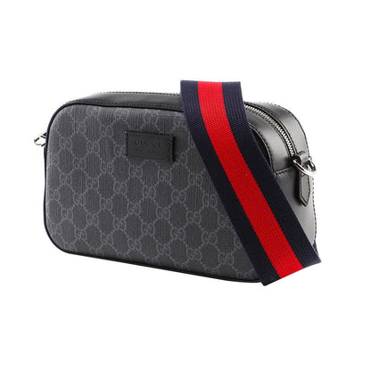 Men's GUCCI Logo Stripe Webbing Leather Logo Canvas Shoulder Messenger Bag Small Black Gray Classic 'Black Grey' 574886-K5RLN-1095