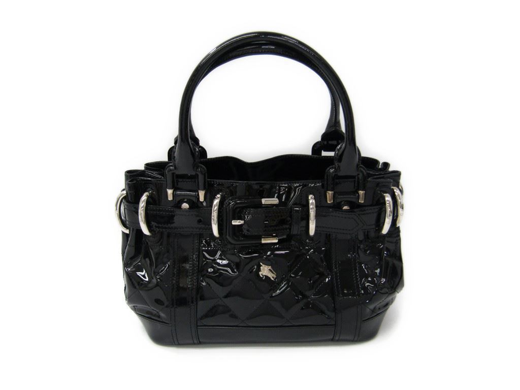 Burberry Black Quilted Patent Leather Beaton Tote (SHA-13766)