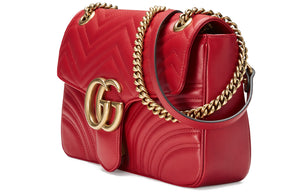 (WMNS) GUCCI GG Marmont Gold Logo Distress Leather Chain Shoulder Messenger Bag Red Classic 443496-DTDIT-6433