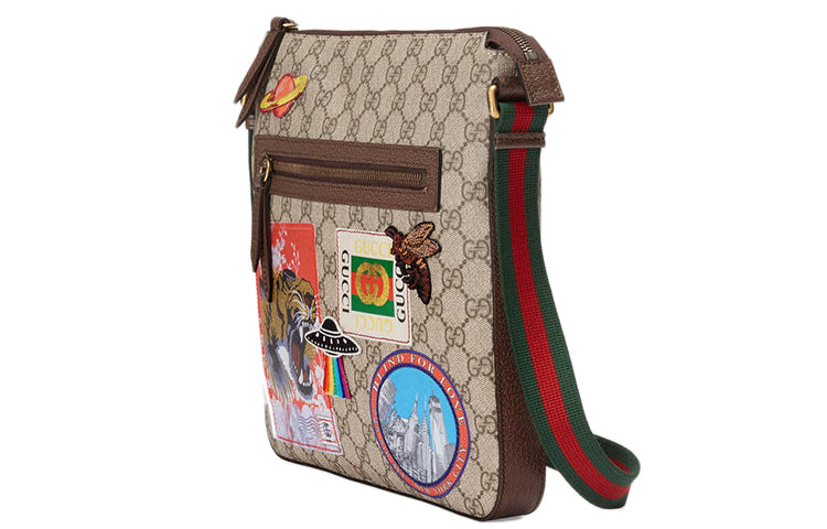 GUCCI Tiger Head Embroidered Stripe Webbing Canvas Shoulder Messenger Bag / Multicolor Unisex 406408-K9RNT-8967