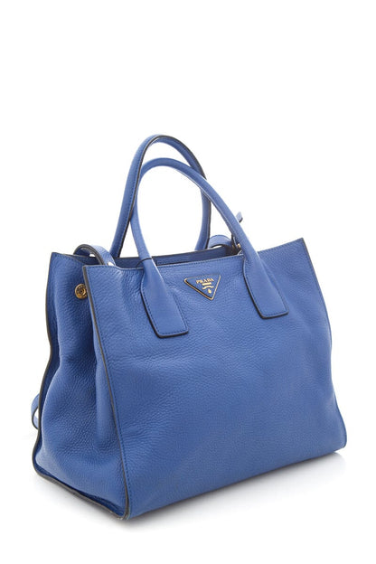 Prada Vitello Donna Cobalt Blue Grained Leather Tote