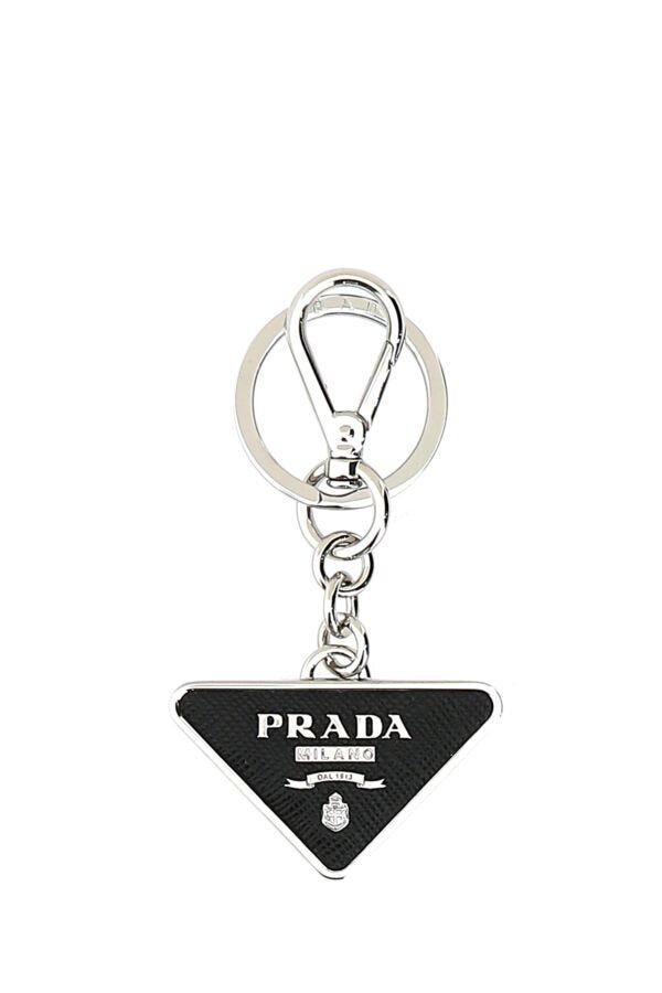 Prada Man Two-Tone Leather And Metal Keychain